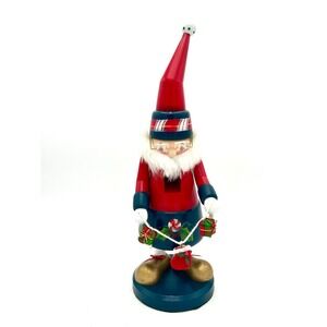Old World 15" Wooden Nutcracker Santa Gnome Elf with Glasses & Presents Red Blue